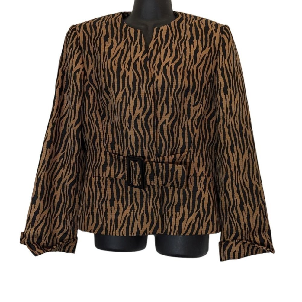 Liz Claiborne Suits Tiger Stripes Animal Print Jungle Career Blazer Jacket Sz 8